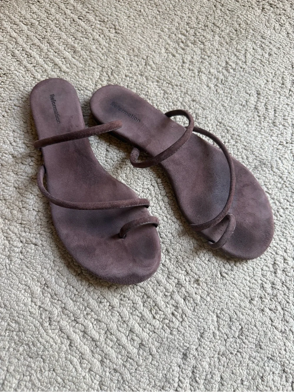 Reformation Chocolate Brown Suede Strappy Flat Sandals